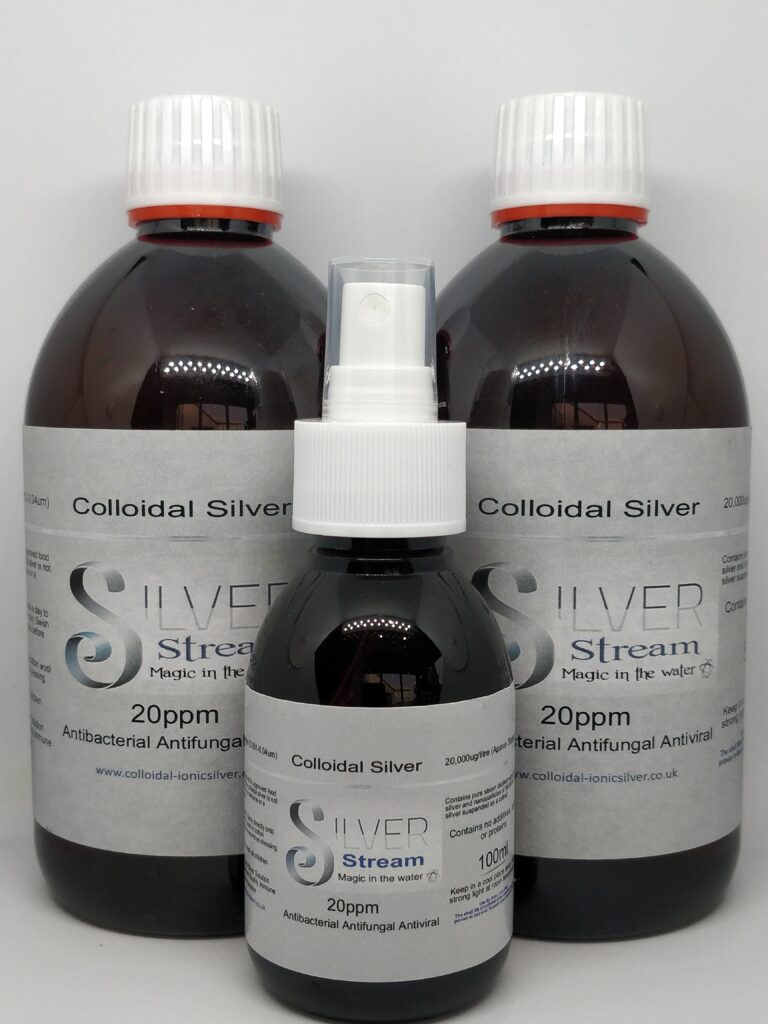 Colloidal Silver 20 ppm, ( 2 x 500ml Bottles) Plus (1 x 100ml Spray Bottle)